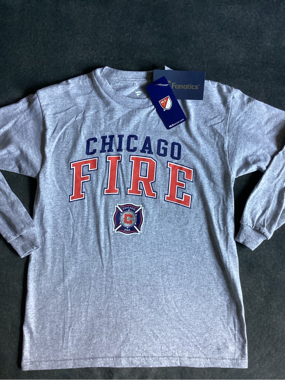 Fanatics Gray Youth Chicago Fire MLS soccer long sleeve gray shirt kids unisex